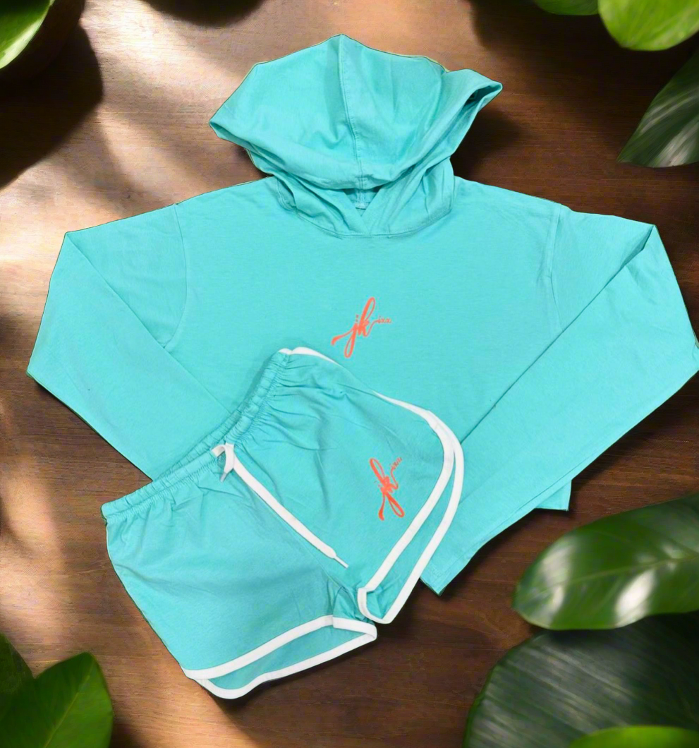 Jk mint crop top shorts set